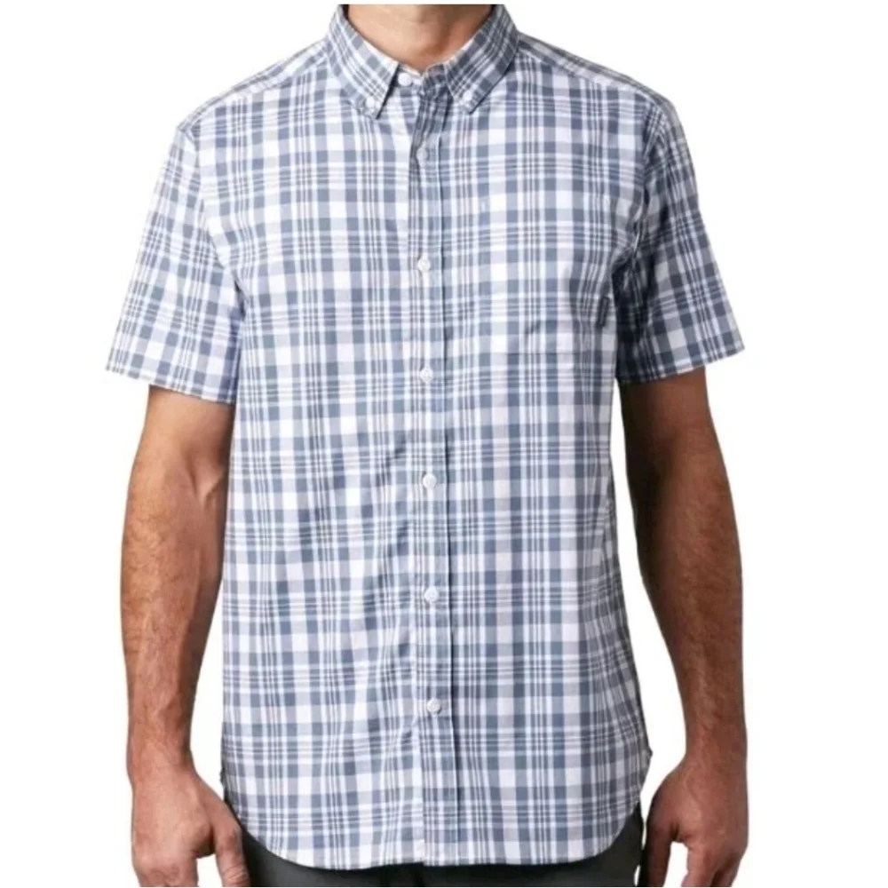 Columbia Rapid Rivers Shirt Men XXL Blue Plaid Poplin Stretch Cotton Button Nwt
